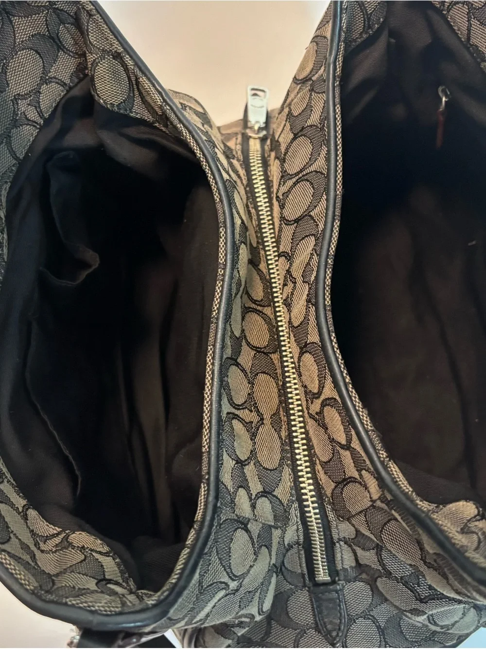 COACH ($385) Phoebe Beige/Dark Brown Jacquard Signature Shoulder Bag AUTHENTIC